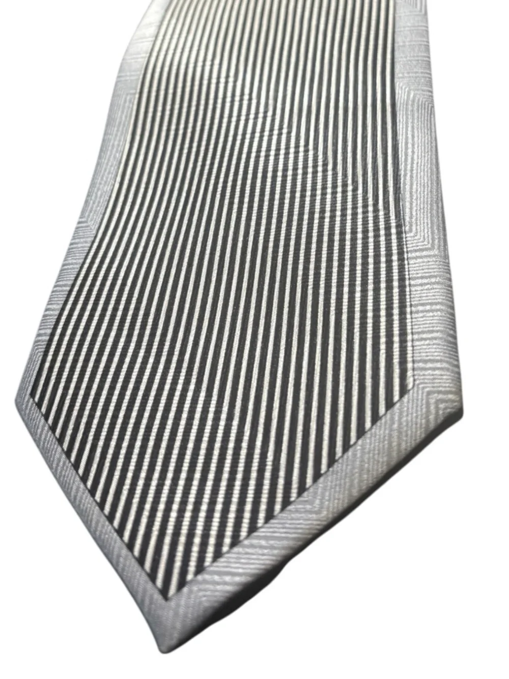 Vintage Laurant Benon Paris Tie 100% Silk Silver Geometric Retro Pattern Necktie